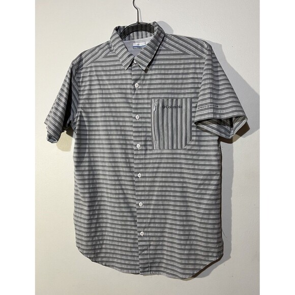 Columbia Omni-Shade Mens Size Small Gray Striped 100% Polyester Vented Shirt - Picture 1 of 8